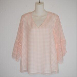 Calvin Klein Blouse Gingham Sz M Bell Sleeves Coquette Cottagecore Preppy